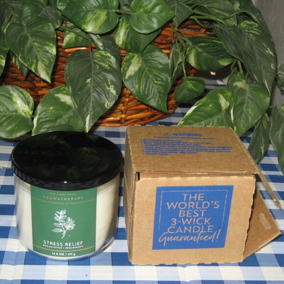 BBW Aromatheraphy Eucalyptus Spearmint 3 Wick Candle Stress Relief NIB - Picture 6 of 6